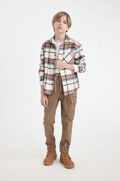 DeFacto Boy's Gabardine Jogger Pants - Cargo Pocket, Waist Lace and Elastic Legs A9393A824Au