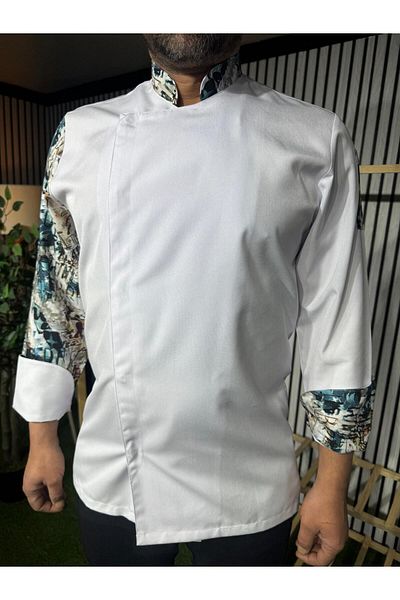 BURAK ALDAY SHOES Jachetă de bucătar unisex cu model din hârtie importată, cu mâneci lungi și închidere cu capse