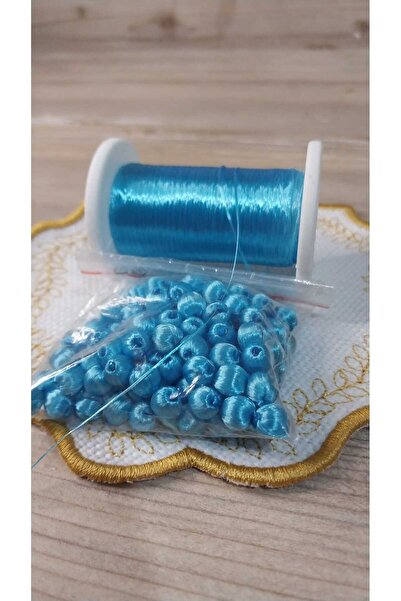 hobiimobiii Kiraz oyası boncuğu 120 adet MAVİ iğne oyası ip sarma yemeni ucu