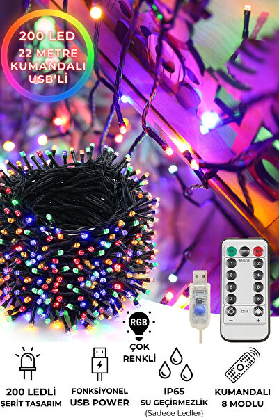 Technojet 200 Ledli Usbli Kumandalı 8 Modlu Şerit Led Işık Parti Süsleme Orga...