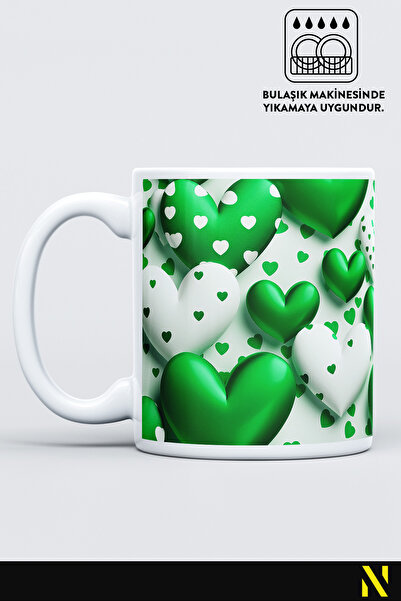 nilizma Green Heart Patterned Colorful Mug – 330 ml Mug |   Stylish and Durable Design