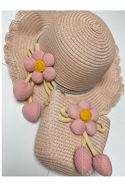 Nilbutik Girl's Colorful Straw Hat and Bag Set of 2