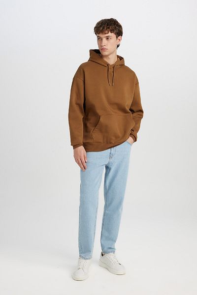 DeFacto Oversize Wide Fit Hooded Kangaroo Pocket Basic απλό φούτερ X8287az24au