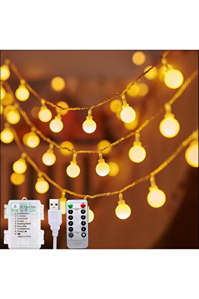 Mighty USB VE PİLLE ÇALIŞAN SARI IŞIK 12 METRE 100 LED KUMANDALI 8 MODLU EV B...