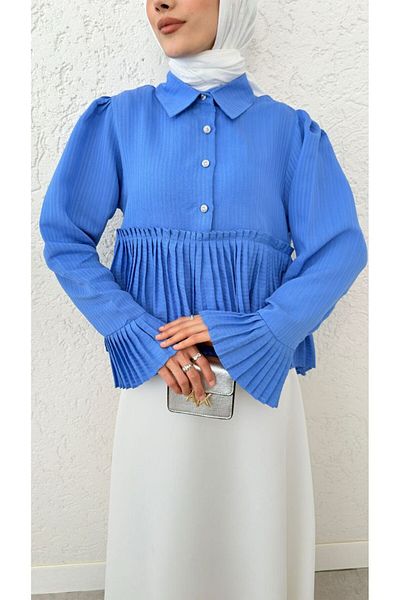 BisuModa Πανί πουκάμισο Modal με πλισέ μανίκια