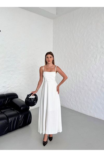 S&A Collectionn Rochie maxi până la genunchi, căptușită cu bretele subțiri