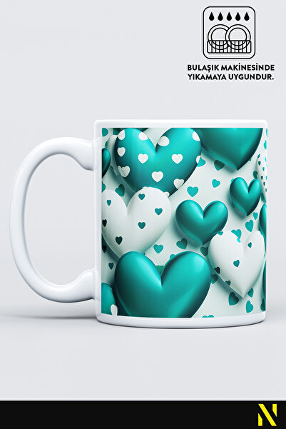 nilizma Turquoise Heart Patterned Colorful Mug Cup – 330 ml Mug | Stylish and Durable Design