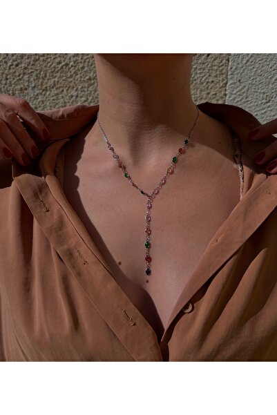 pop up store Colorful Crystal Stone Necklace with Silver Background