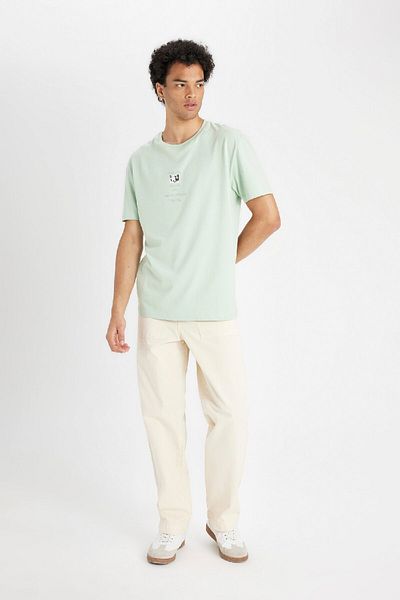 DeFacto 100% Baumwolle Regular Fit Rundhalsausschnitt bedrucktes T-Shirt mit kurzen Ärmeln C6141ax24au