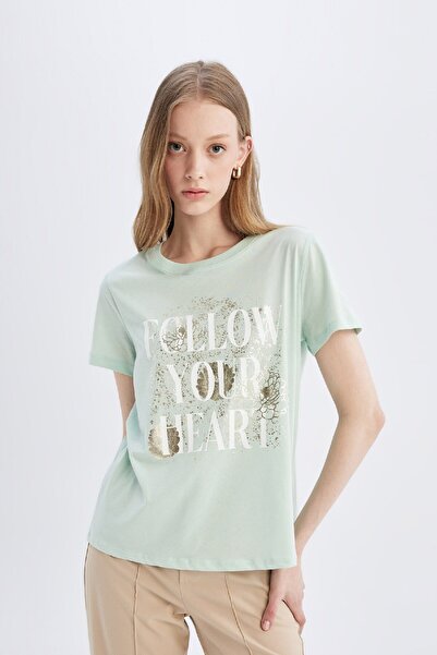 DeFacto Crew Neck Printed Regular Fit T-Shirt - Short Sleeve D1934AX24SM