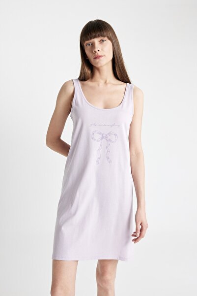 DeFacto Baskılı Yuvarlak Yaka Gecelik-Fall in Love C7964AX24HS