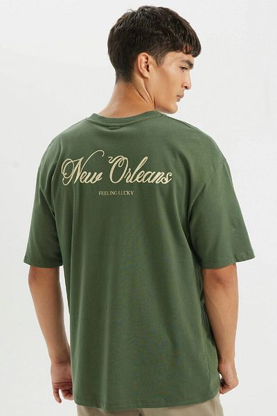 DeFacto 100% bavlna Oversize Wide Fit Crew Neck Back Potištěné tričko s krátkým rukávem D2587ax24au