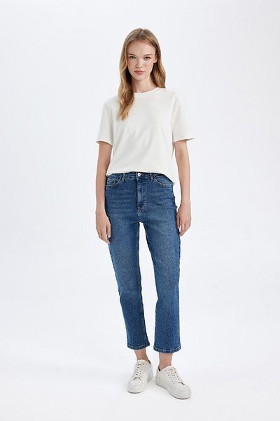 DeFacto Mary Vintage, cu talie înaltă, cu tăiere la capătul piciorului, pantaloni de jeans spălați până la gleznă C7366ax24au