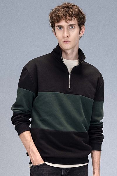 DeFacto Bequemes, gestreiftes, dickes Sweatshirt mit Reißverschluss – Stehkragen, reguläre Passform D2401ax24au