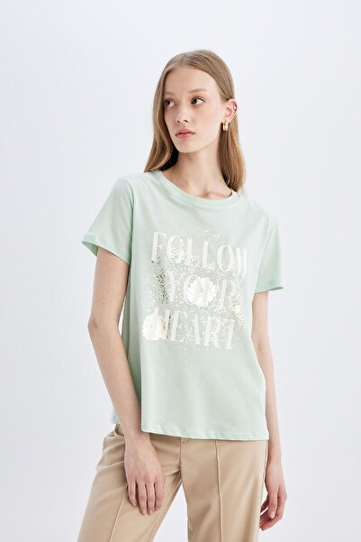 DeFacto Crew Neck Printed Regular Fit T-Shirt - Short Sleeve D1934AX24SM