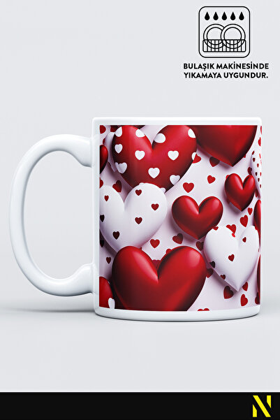 nilizma Red Heart Patterned Colorful Mug Cup – 330 ml Mug |   Stylish and Durable Design