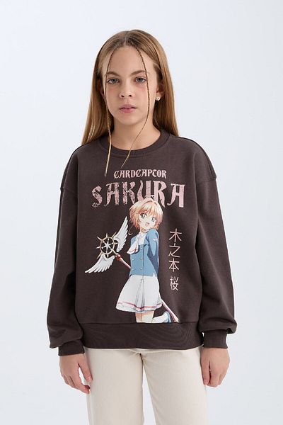 DeFacto Girls' Sakura Oversize Wide Fit Crew Neck Sweatshirt D2829A824Wn
