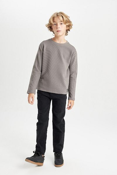 DeFacto Boy's Crew Neck Long Sleeve Basic Plain T-Shirt C9780A824Au