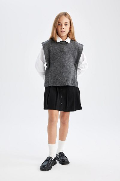 DeFacto Girl's Crew Neck Plain Knitwear Sweater C9660A824Wn