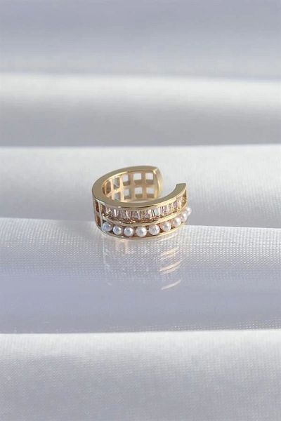 Clariss النحاس الذهب اللون لؤلؤة الرغيف الفرنسي حجر Earcuff القرط