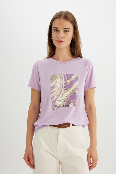 DeFacto Bedrucktes Kurzarm-T-Shirt mit normaler Passform und Rundhalsausschnitt D1919AX24SM