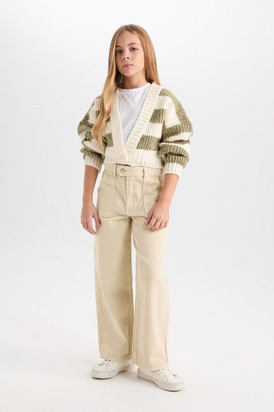 DeFacto Girl's V-Neck Striped Buttoned Cardigan C9662A824Wn