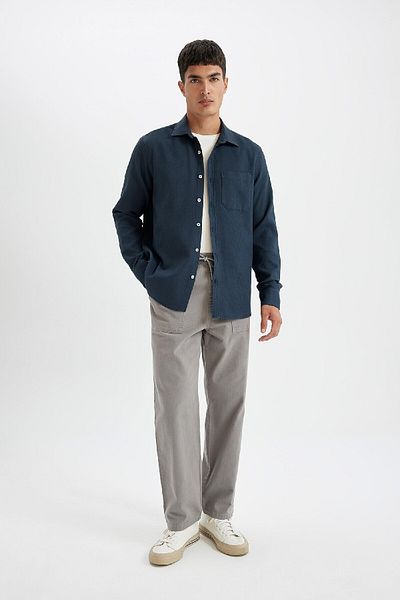 DeFacto Regular Fit Basic Solid Cotton Long Sleeve Shirt D1058Ax24Au