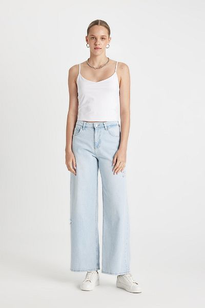 DeFacto Regular Waist Washed Long Jeans - Φαρδύ παντελόνι D2963AX24HS