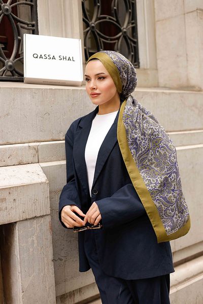 QASSA SHAL Ethnic Pattern Soft Shawl Larisa Series Oil Green