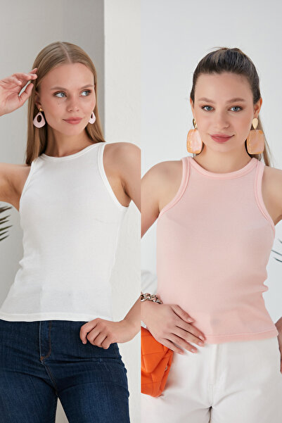 CATSPY Λευκή πούδρα 2 τεμαχίων Εφαρμόσιμη/Εφαρμοσμένη Stretch Πλεκτή Μπλούζα Σετ