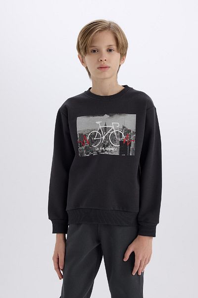 DeFacto Boy's Crew Neck Printed Thick Sweatshirt D3038A824Wn