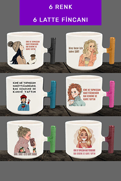 yhfoto 6 Latte Cups - I Made Myself Coffee Themed - Cream Cup - 6 Different Color Handles