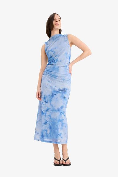 DeFacto Rochie de vară maxi fără mâneci din tul cu model jumătate de guler F3322ax25sm