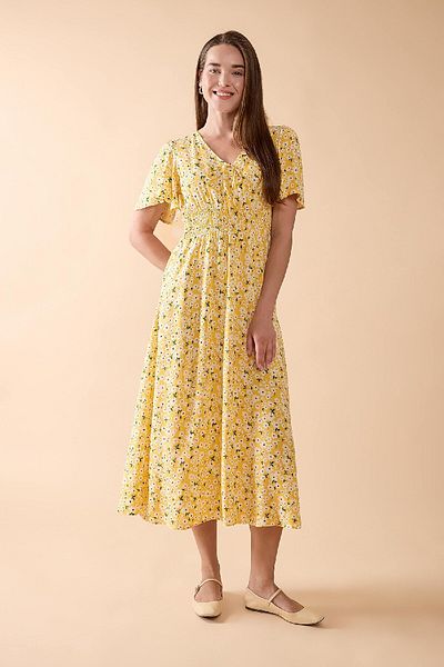 DeFacto Μίντι φόρεμα με V-Neck Print - Κοντό μανίκι, κανονική εφαρμογή D2834AX24SM