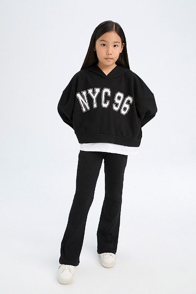 DeFacto Girl's 2-Piece Set Hooded Printed Sweatshirt Flared Leggings D0725A824Au