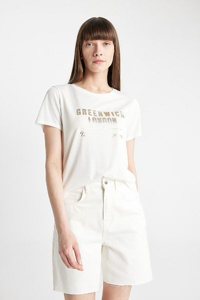 DeFacto Tričko Regular Fit s potiskem Crew Neck – krátký rukáv D2319AX24SM