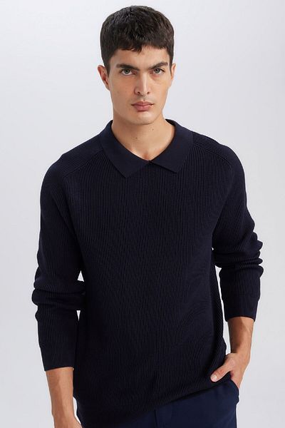 DeFacto Standard Fit Polo Neck Basic Plain Knitwear Sweater D3218Ax24Wn