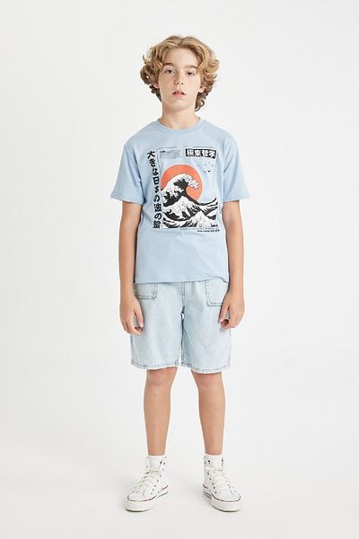 DeFacto Tricou cu mânecă scurtă pentru băiat, cu decolteu, D2421a824hs