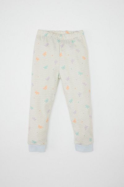 DeFacto Baby-Pyjama-Set für Mädchen – langärmliges Oberteil mit Rundhalsausschnitt und Schmetterlingsmuster und elastischem Bund, langes Unterteil D3440a524