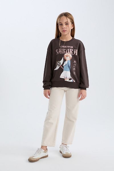DeFacto Girls' Sakura Oversize Wide Fit Crew Neck Sweatshirt D2829A824Wn