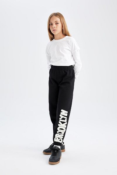 DeFacto Girl's Printed Black Jogger Sweatpants with Elastic Waistband D3209A824Wn
