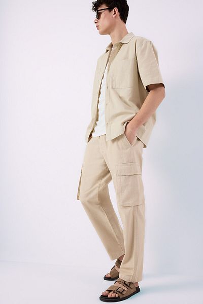 DeFacto Παντελόνι με φαρδύ λινό look - Cargo Pocket, B9407ax24sm