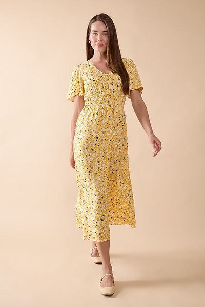 DeFacto Μίντι φόρεμα με V-Neck Print - Κοντό μανίκι, κανονική εφαρμογή D2834AX24SM