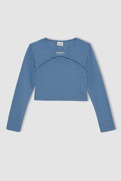 DeFacto Tricou cu mânecă lungă cu nervuri pentru fete - D2986a824au