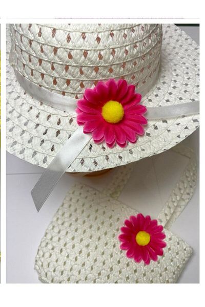 Nilbutik Girl's Colorful Straw Hat and Bag Set of 2