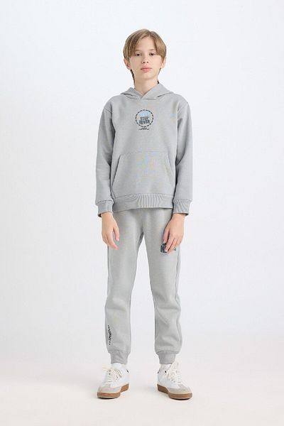 DeFacto Boy's Gray Hooded Back Printed Sweatshirt D3049A824Wn