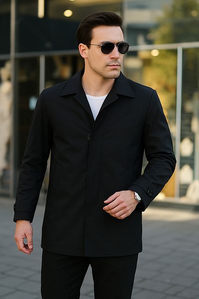 gm giyimarket Men's Classic Collar Quilted Water Repellent Trench Coat