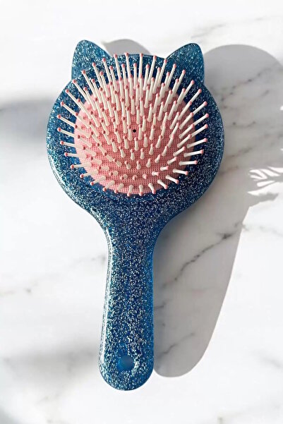 CAŞ DEKORASYON Μπλε Χρώμα Ασημένια Βούρτσα/Χτένα Μαλλιών με Φιγούρα Αυτιού