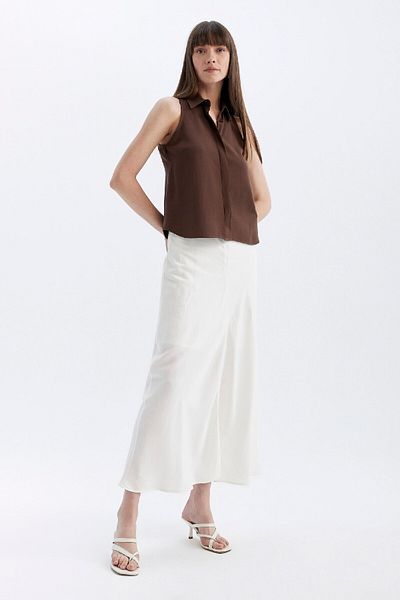 DeFacto Linen Blended Regular Fit Tank Top - Shirt Collar D2952AX24SM