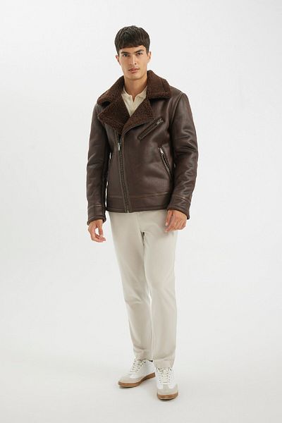 DeFacto Slim Fit Slim fit με επένδυση από ψεύτικη γούνα με φερμουάρ από συνθετικό δέρμα C5636ax24wn